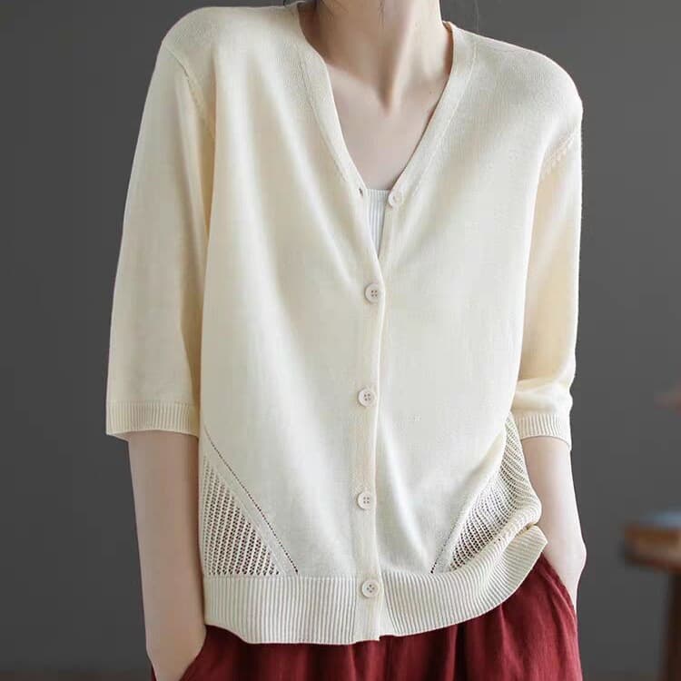 Artistic V-neck Knitted Sweater Women's Summer New Knitted Cardigan Loose Casual Half Sleeve Top for Women