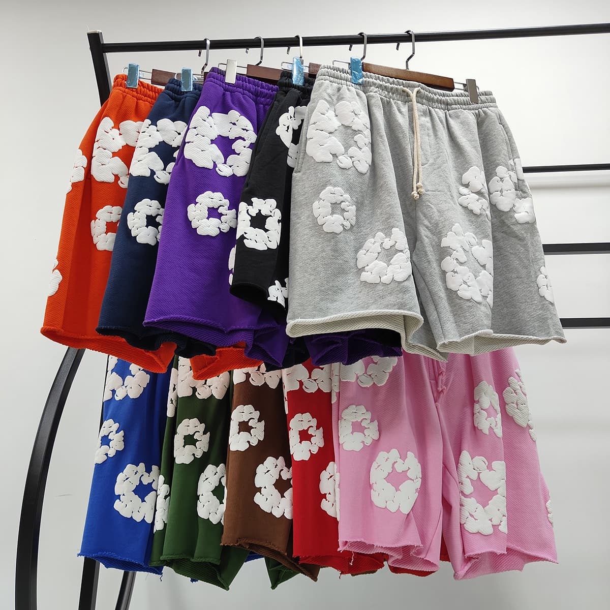 Cross-border High Quality Heavyweight DENIM TEARS Kapok Flower Shorts Full Print Foaming Denim Tears Five-point Pants Streetwear