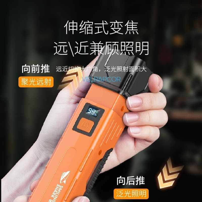 New Cross-Border Outdoor Telescopic Zoom Flashlight Multifunctional with Window Breaker Red and White Dual Light Work Light with Digital Display