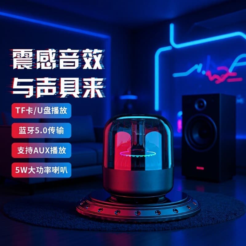 Wireless Glazed Bluetooth Speaker with Colorful Lights, Portable High-Power Speaker, Supports USB and TF Card, Mini Audio
