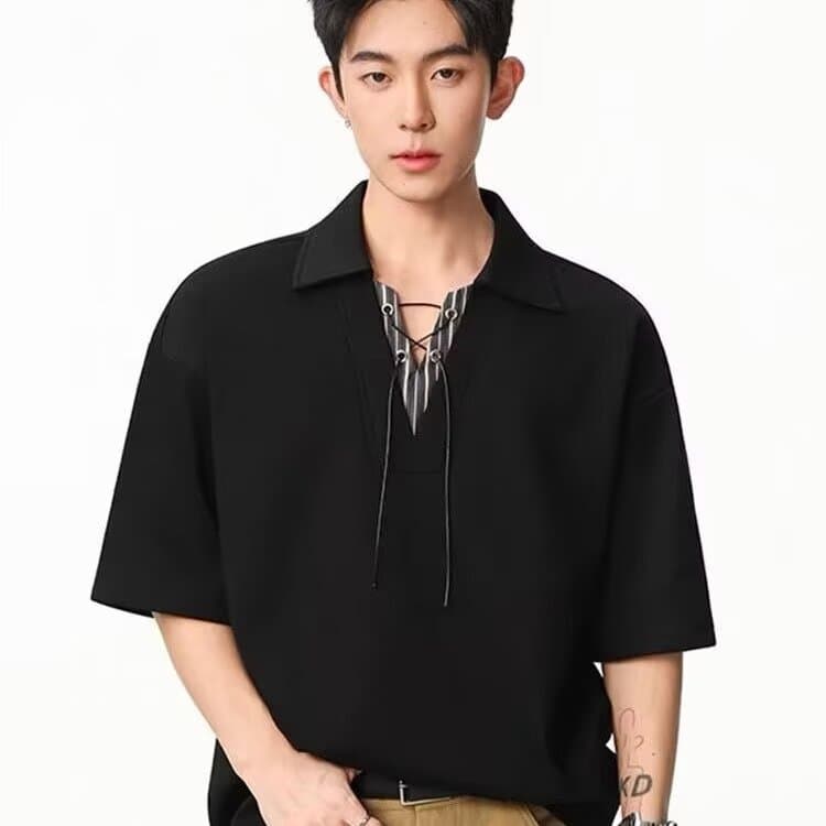 Fake Two-Piece Shirt Collar Short-Sleeve T-Shirt for Men, Summer Trendy Brand with a High-End Feel, Polo Collar, Stylish Loose Fit, Cool and Comfortable Half-Sleeve