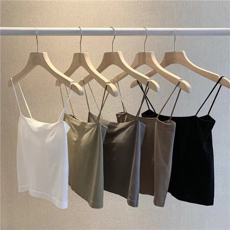Solid Color Camisole with Fixed Pads, Sleeveless Outerwear Top, Wire-Free Thin Straps, Long and Thin Bustier
