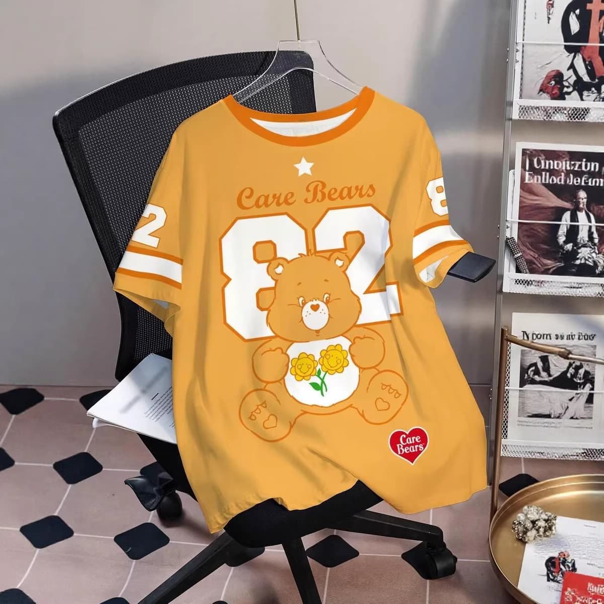 Summer New Digital Cartoon Love Bear Tie-Dye Short-Sleeve Women's Loose Crew Neck Versatile T-Shirt