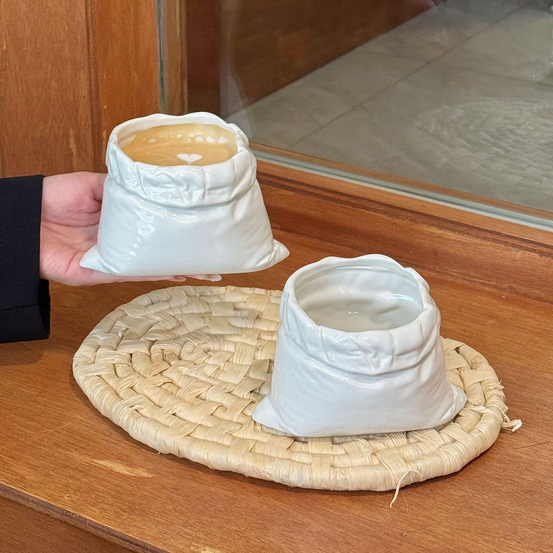 Creative Unique Ceramic Coffee Cup Bag-Shaped Hand-Pinched Mug Latte Art Home Restaurant Funny Novelty Mug