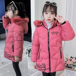 Girls' Winter Cotton Coat Mid-Long Fashionable Older Girl Slim Fit Cotton Padded Jacket Warm Winter Coat