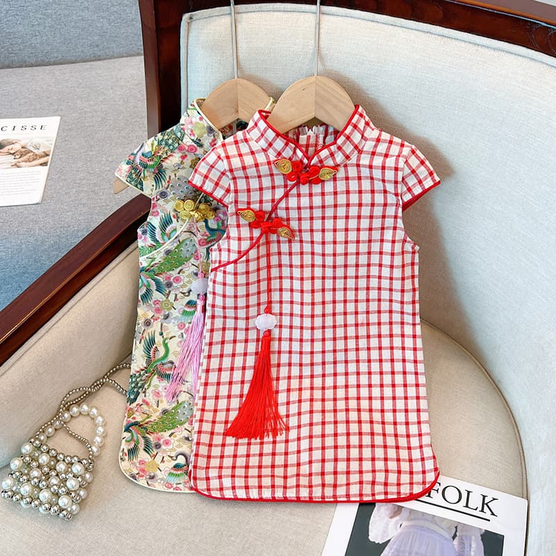 Children's Wear Girl's Summer New Slim Cheongsam Skirt Little Girl's Princess Dress Chinese Style Retro Dress