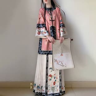 Adult Horse Face Skirt Qing Style Horse Face Set, Open Round Collar Antique Ethnic Clothing, Heavy Craft Printed Skirt, Chinese Style