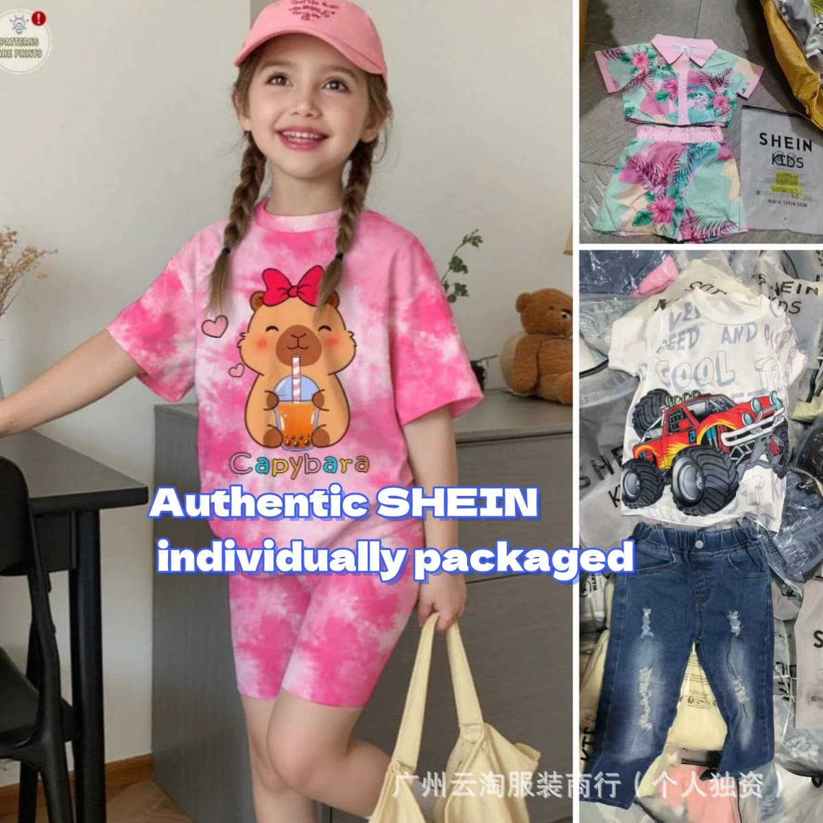 Cross-Border Export SHEIN KIDS Sets Children's Mixed Styles Boys and Girls PAT Trend Factory Wholesale Toddler and Kids