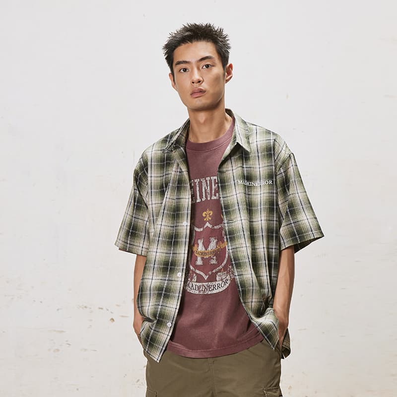 Clearance, no returns or exchanges. BOXY fit American vintage embroidered pure cotton plaid shirt, unisex loose short-sleeve shirt.
