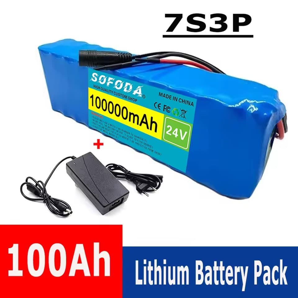 29.4V 100000mAh New Battery Pack Rechargeable 18650 7S3P 24V Battery BMS + 2A Charger