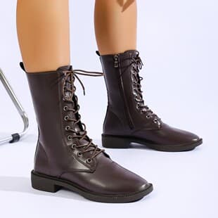 2026 Autumn Winter New Style British Fashion Round Toe Side Zipper Leather Boots Cross-border Overseas Plus Size Chunky Heel Martin Boots Women