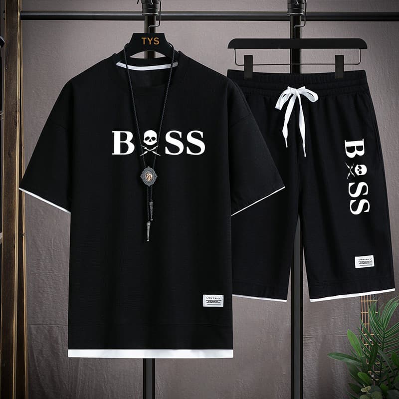 Ice Silk Suit for Men, Summer Thin Casual Sportswear, Stylish Set with a Waffle-Pattern Short-Sleeved T-Shirt and Trendy Shorts