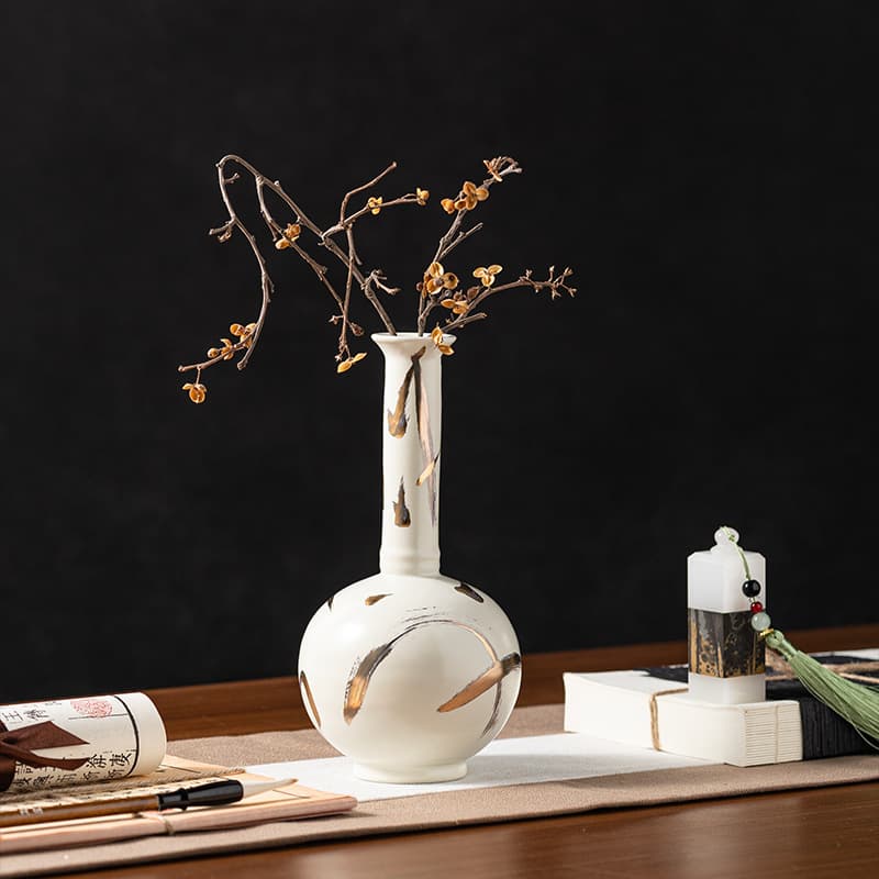 Yibeizi new Chinese Zen style hand-painted gilt Song-style flower arrangement celestial vase model room tea room soft furnishings