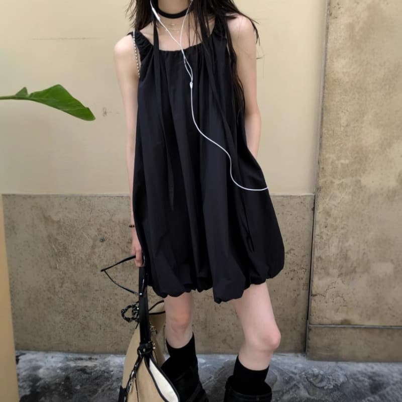 Korean Chic 2025 Early Spring Design Vest Dress, Solid Color Layered Fashionable Puff Skirt Lined Dress