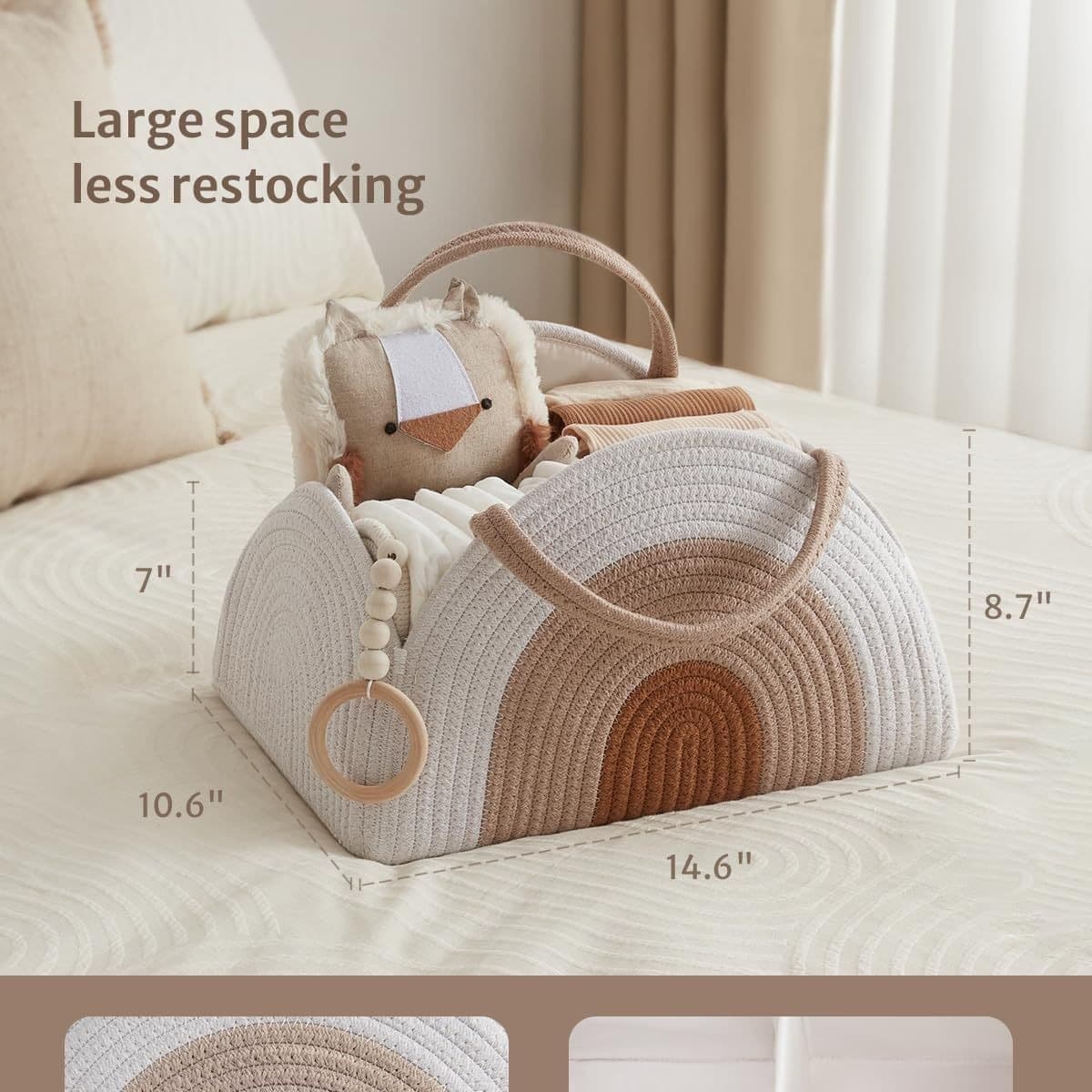 Portable Mommy Bag Cotton Rope Woven Handbasket Diaper Bag Baby Diaper Storage Basket Factory Stock