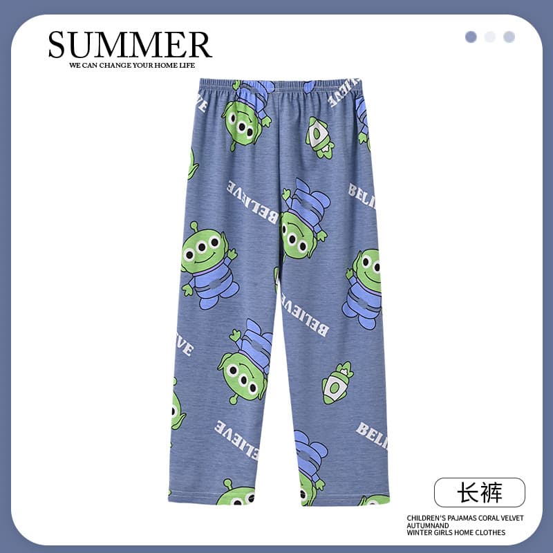 Boys' Sleep Pants, Children's Spring/Autumn Long Pants, Thin Loose Homewear for Medium to Large Kids, Cute Cartoon Air-Conditioning Pants for Fall