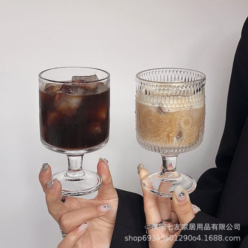Sunflower Embossed Glass Goblet Wine Glass Designer Beverage Juice Stemware Shui Jue Qin Goblet Red Wine Glass