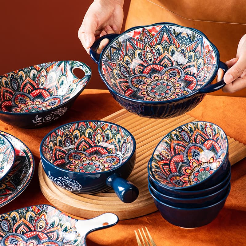 Ceramic Bowl Home Creative Cross-Border Tableware Set Large Soup Bowl Noodle Bowl Salad Bowl Vintage Plate Dish