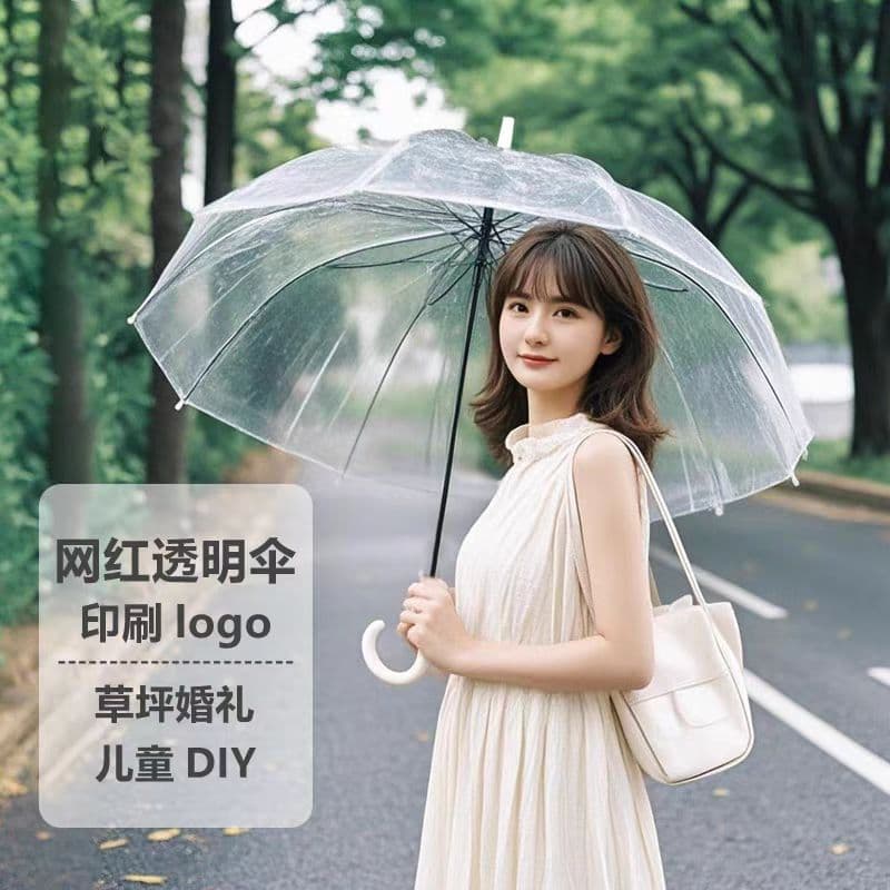 Customizable Plastic Transparent Umbrellas with Logo Printing, Children's Clear Umbrellas, Gift and Promotional Umbrellas for Stall Use, Disposable Bulk Purchase