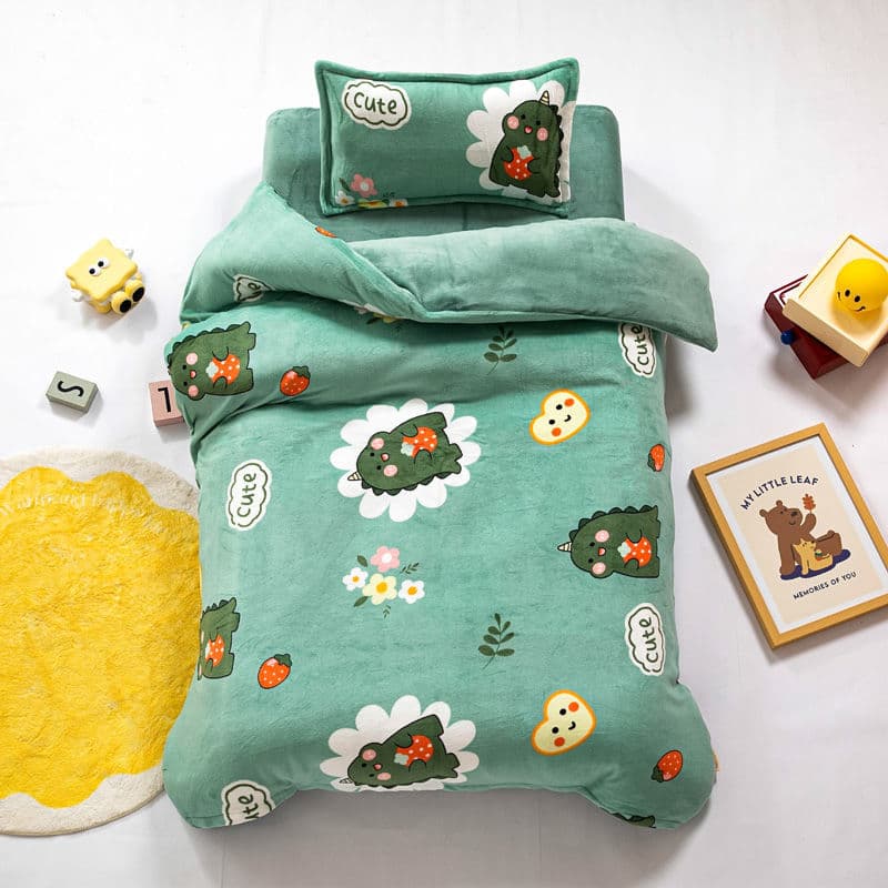 Kindergarten quilt three-piece winter fleece quilt cover children's kindergarten entry six-piece baby milk fleece quilt thickened