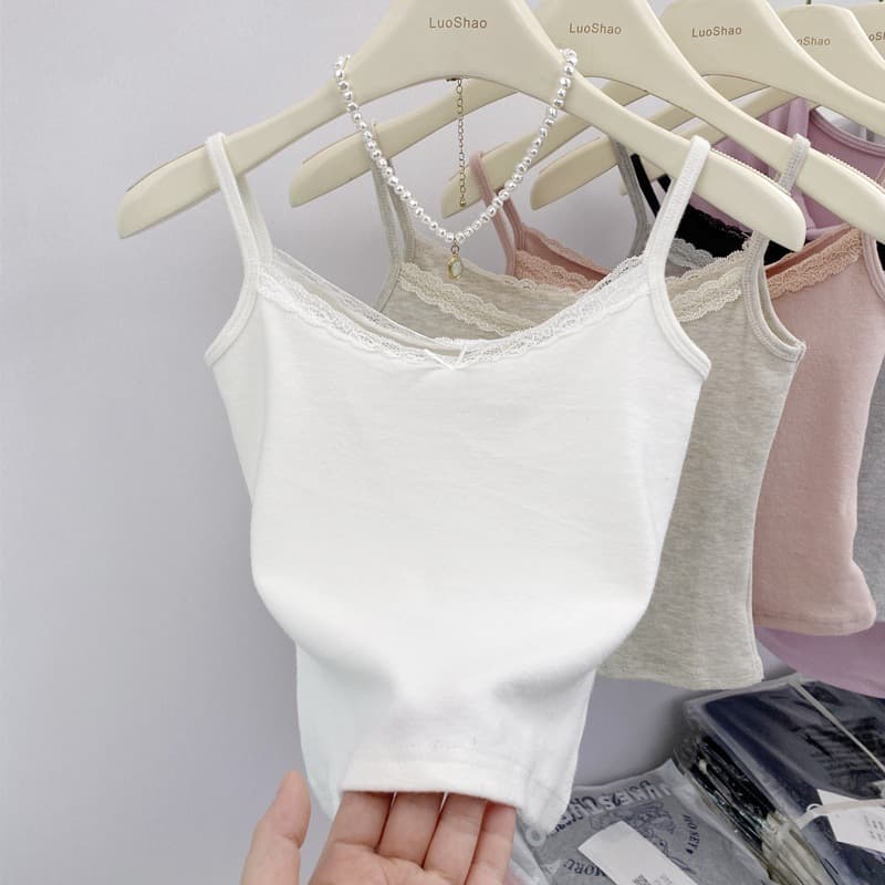 White Camisole Top for Women Korean Style New Lace Bow Patchwork Pure and Sexy Versatile Layering Tank Top