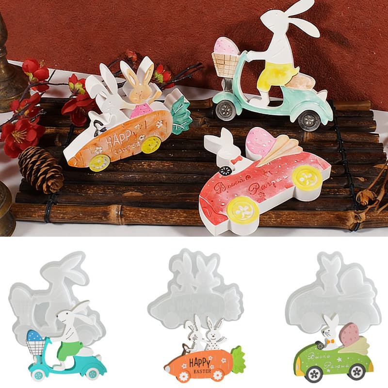 Cross-border Easter bunny riding ornaments glue abrasive diy creative bunny carrot atmosphere plaster silicone mold