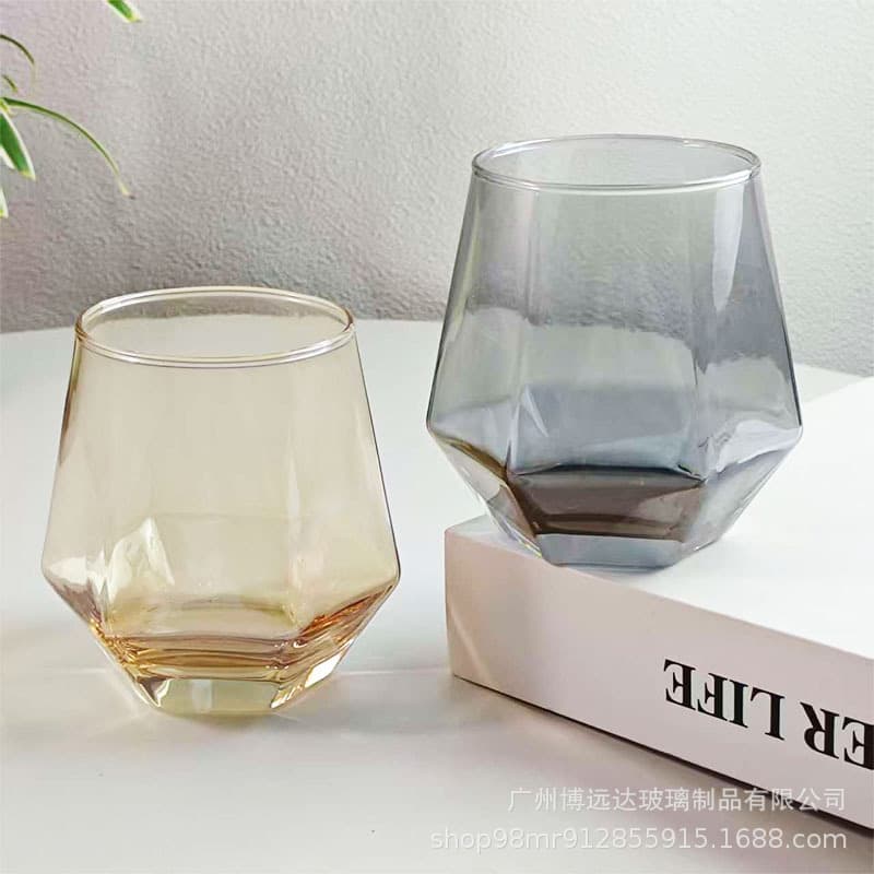 Ins Style Hexagonal Glass Cup Popular Restaurant Fruit Tea Cup Soda Cup Beverage Drinking Cup Whiskey Cup