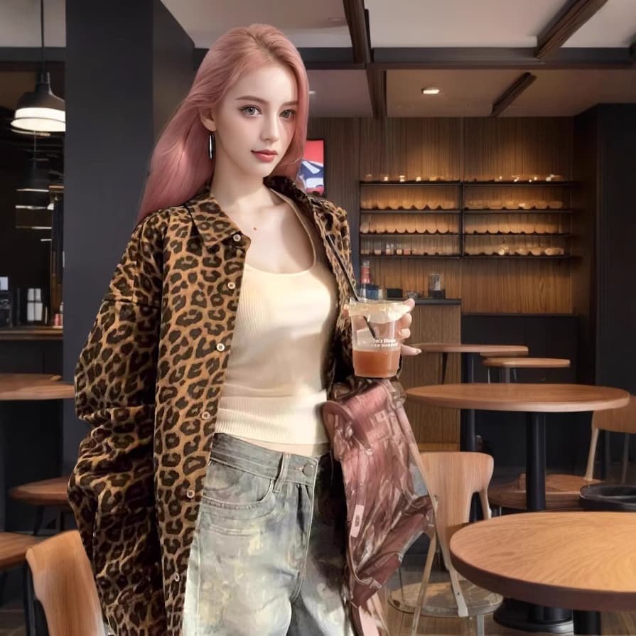Cross-border 2024 New American Leopard Print Polo Collar Shirt Jacket Women's Fall Design Loose Mid-Length Top Trendy