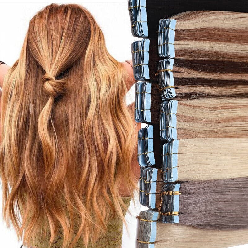 Real Human Hair Tape-in Hair Extensions PU Tape Hair Extension Film Hair Wholesale Drop Shipping