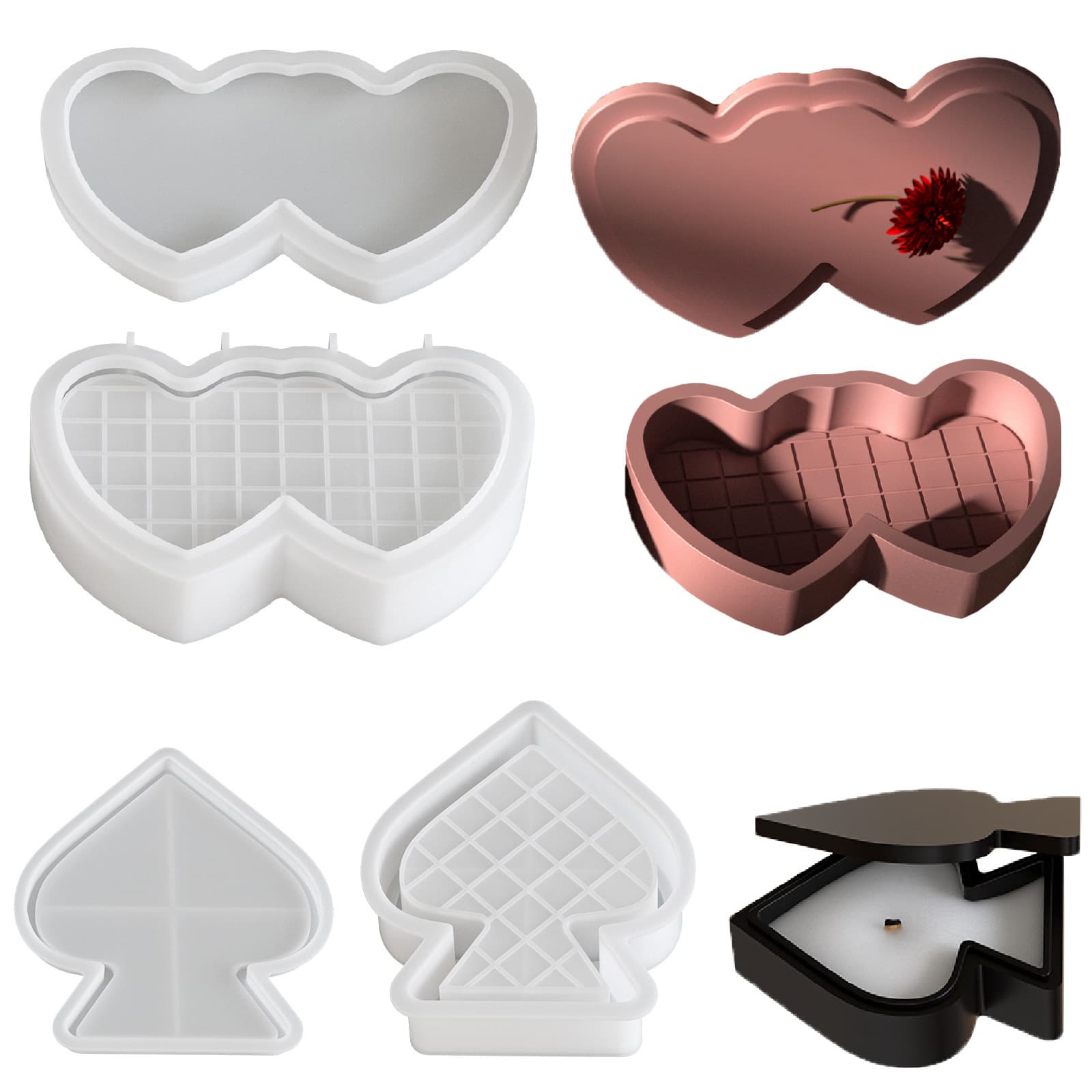 Ace of Spades Peach Heart Candle Cup Resin Silicone Mold Glue DIY Double Heart Jenga Plaster Storage Box Wholesale