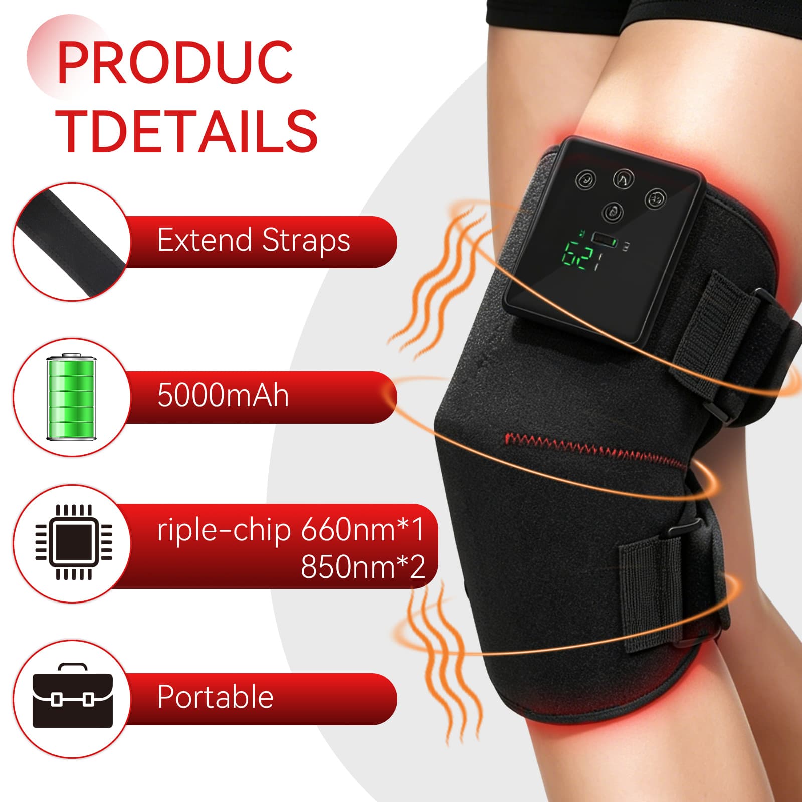 New Mitu Technology Led Wireless Knee Therapy Lamp Rechargeable Infrared Lamp for Shoulders, Elbows, Arms, and Knees
