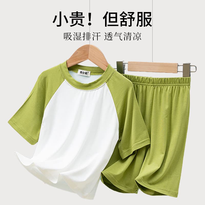 Boys Pajama Set Summer Modal Thin Girls Casual Loungewear Loose Short Sleeve Air Conditioning Clothes for Big Kids