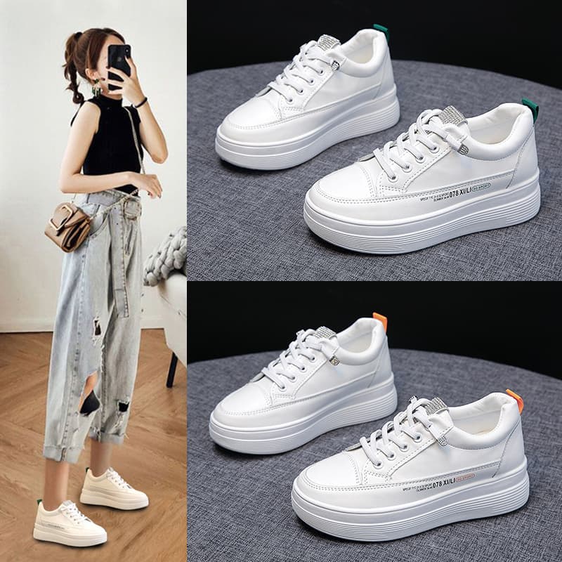 Fashionable White Sneakers for Women Spring Autumn New Style Versatile Thick Sole Heightening Breathable Casual Shoes Non-slip Soft Sole Board Shoes