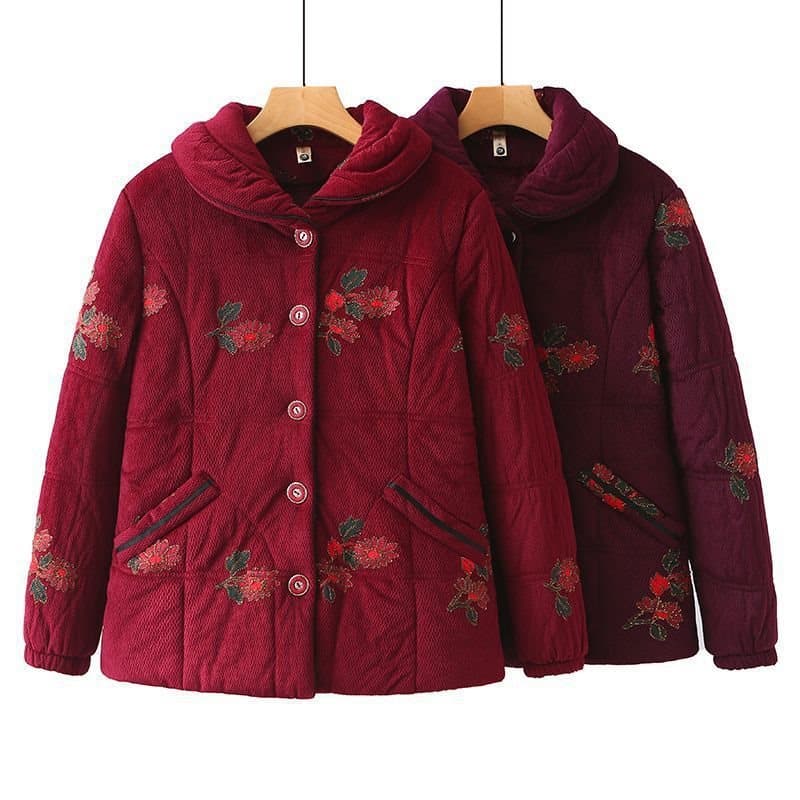 Grandma Winter Cotton Jacket for Elderly Women Fleece-Lined Thickened Coat Old Lady Clothes 60s 70s Mom Style Cotton Padded Jacket