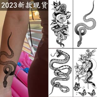 Cross-border Supply Sketch Flower Tattoo Sticker Sketch Tattoo Sticker Rose Flower Black and White Flower Tattoo