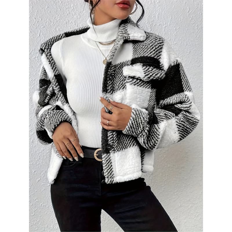 Double-sided Plush Patch Pocket Button Cardigan Casual Top for Women - Cross-border E-commerce for Independent Sites and AliExpress