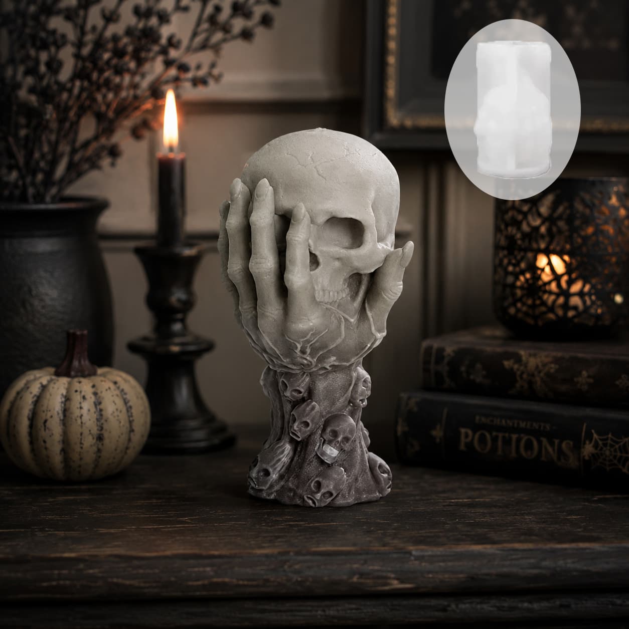 Halloween Hand-Held Skull Candle Silicone Mold DIY Scented Candle Resin Ornament Plaster Casting Mold