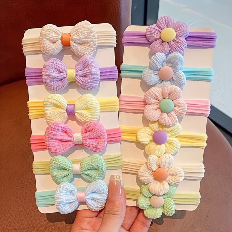 2026 New Cross-Border 12 New Cute Sweet Flower Bow Girl Lady Elastic Band Cross-Border