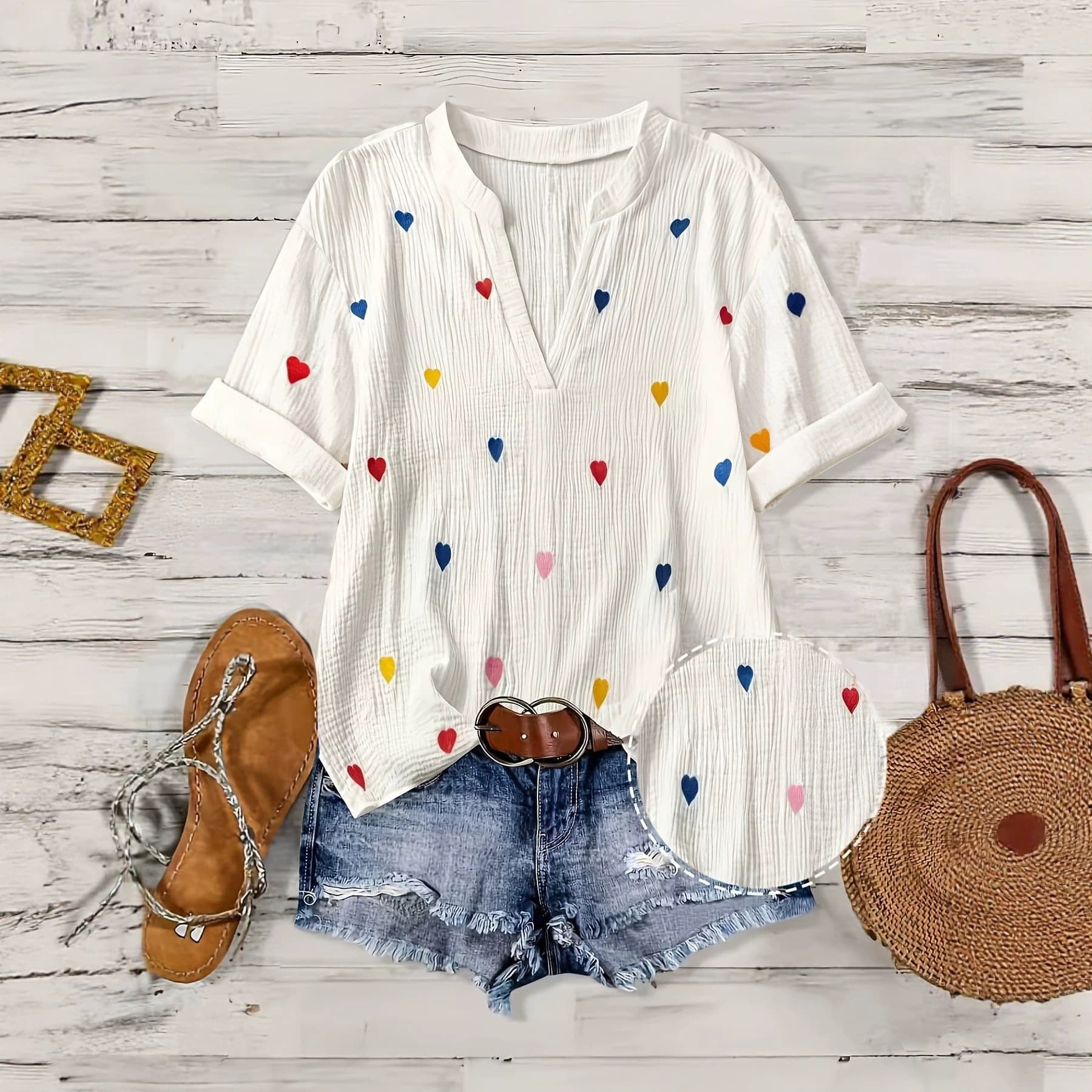 2026 Summer New Cross-border European and American Export Amazon V-neck Printed Loose Short Sleeve Plus Size T-shirt