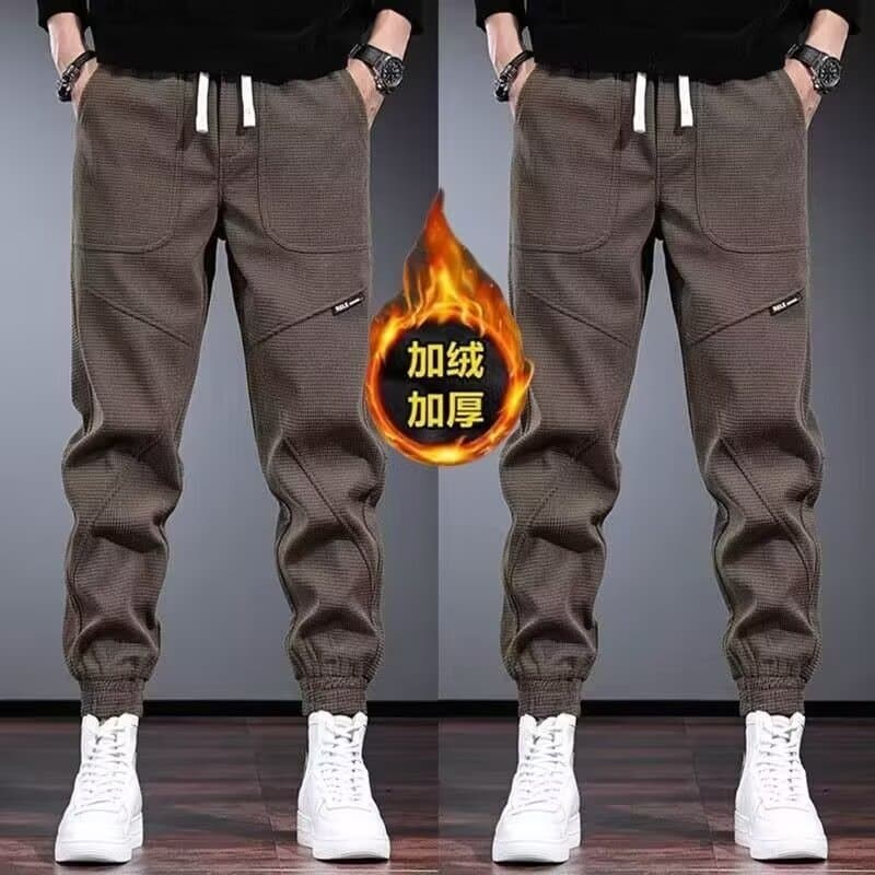 Factory wholesale fleece-lined and thickened winter work pants for men, loose fit, versatile, trendy, casual, plus size, loose waist, long pants