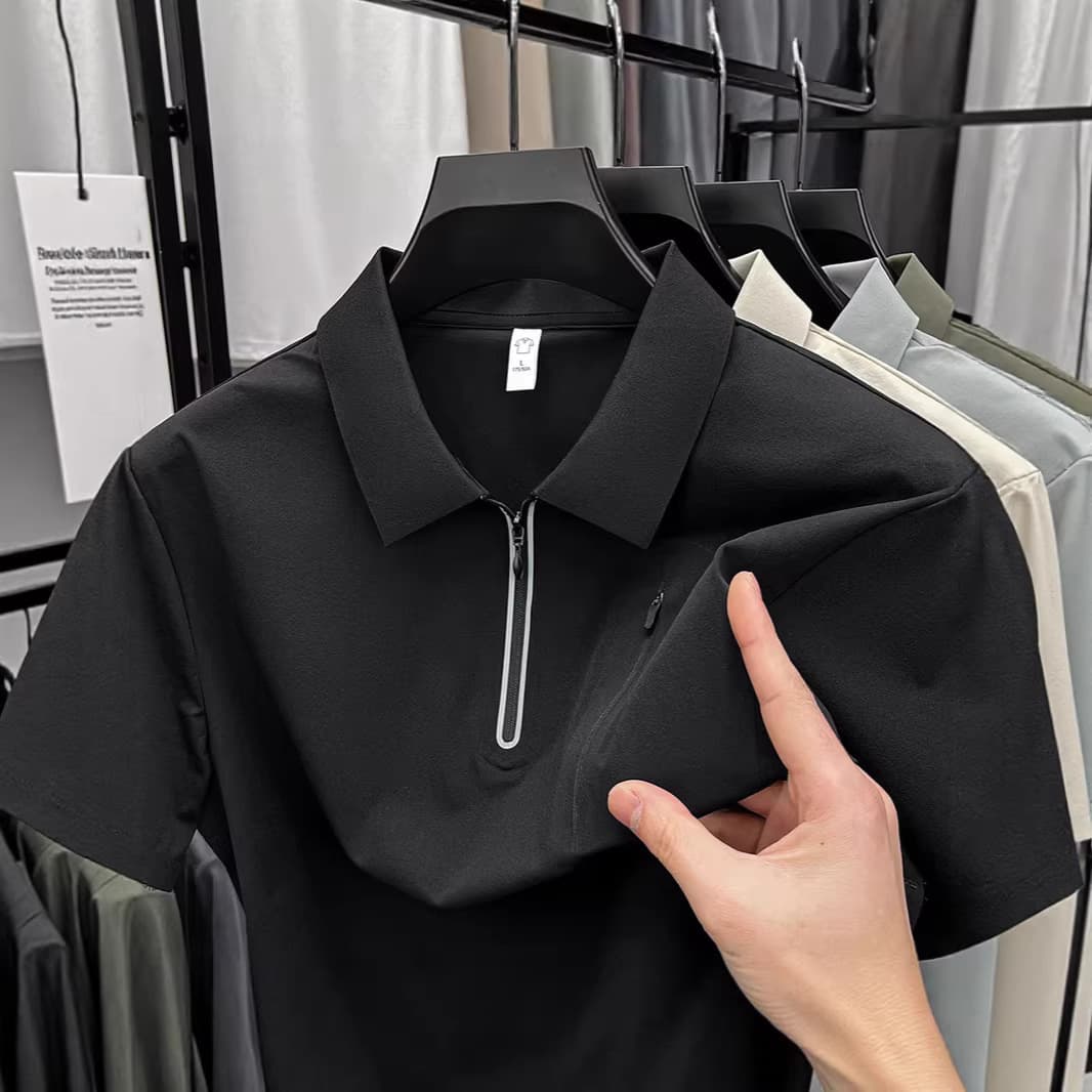 Descente Wrinkle Ice Silk Zip Polo Shirt Men's Summer UPF Sun Protection Quick-Dry Breathable Seamless Bonding