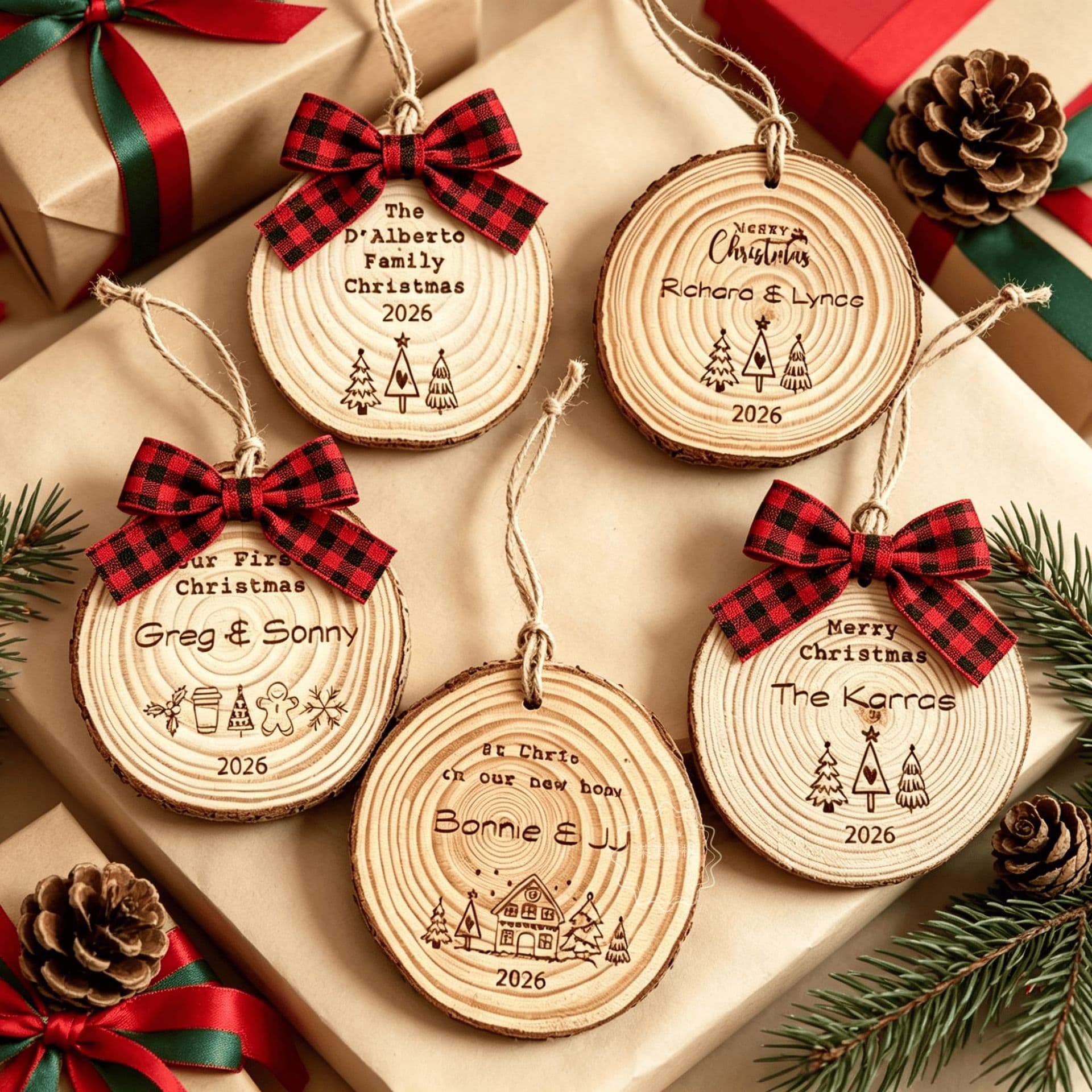 Cross-border DIY log ribbon bark round decorative pendant wooden Christmas laser engraving wooden sign Christmas
