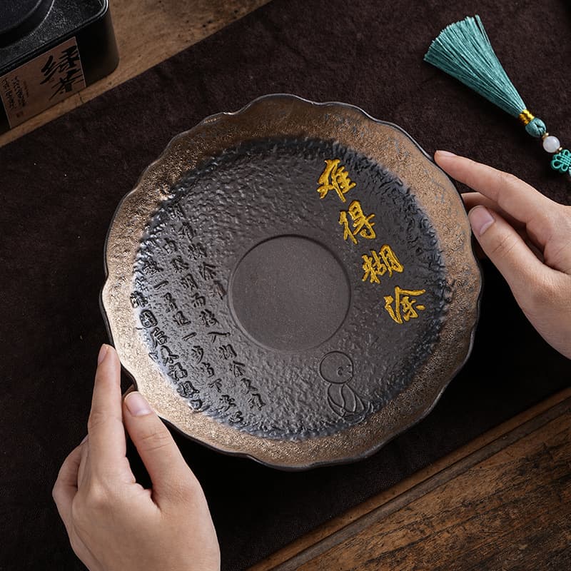Retro Coarse Pottery Gilded Water Retention Pot Holder Tray Wabi-sabi Style High-end Versatile Tea Ware Tea Tray Spare Parts
