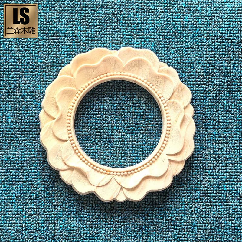Dongyang Wood Carving European Style Relief Mirror Frame Hollow Carved Photo Frame Round Bead Frame Decorative Solid Wood Carving Vintage French Flower