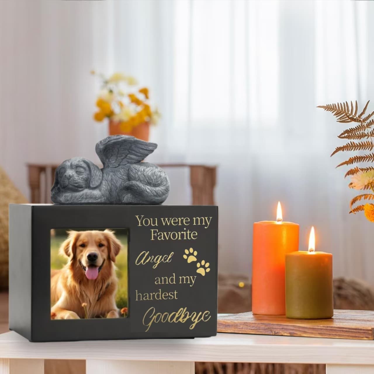 Ready stock: Wooden dog memorial box, cat/dog funeral container, pet coffin with photo frame.