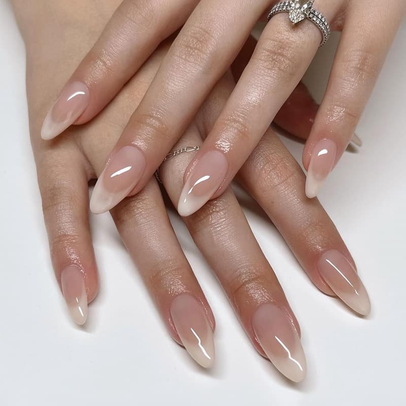 Gradual Nude Color Wearable False Nails Medium Length 24pcs Set Marble Pattern Nail Tips Universal for Everyone