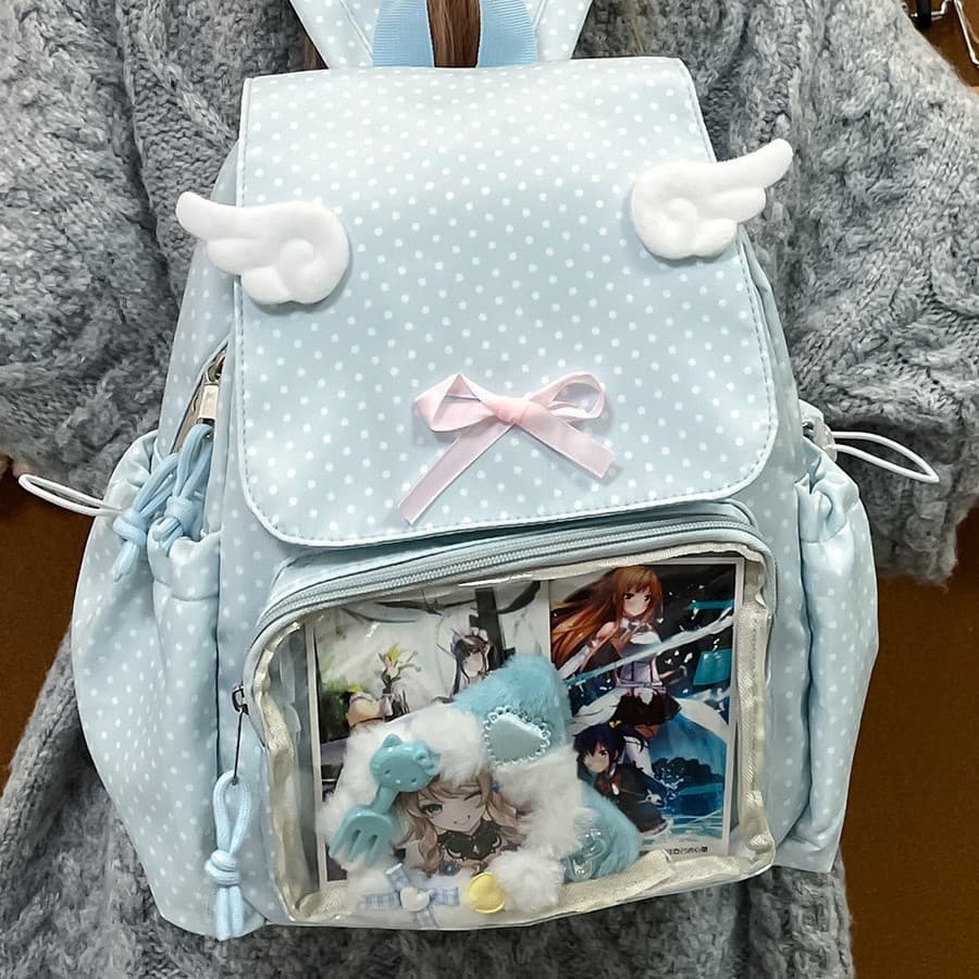 Ballet Style Wing Pain Bag Korean Retro Polka Dot Backpack Bag Women's Large Capacity Sweet Cool Cute Girl Backpack