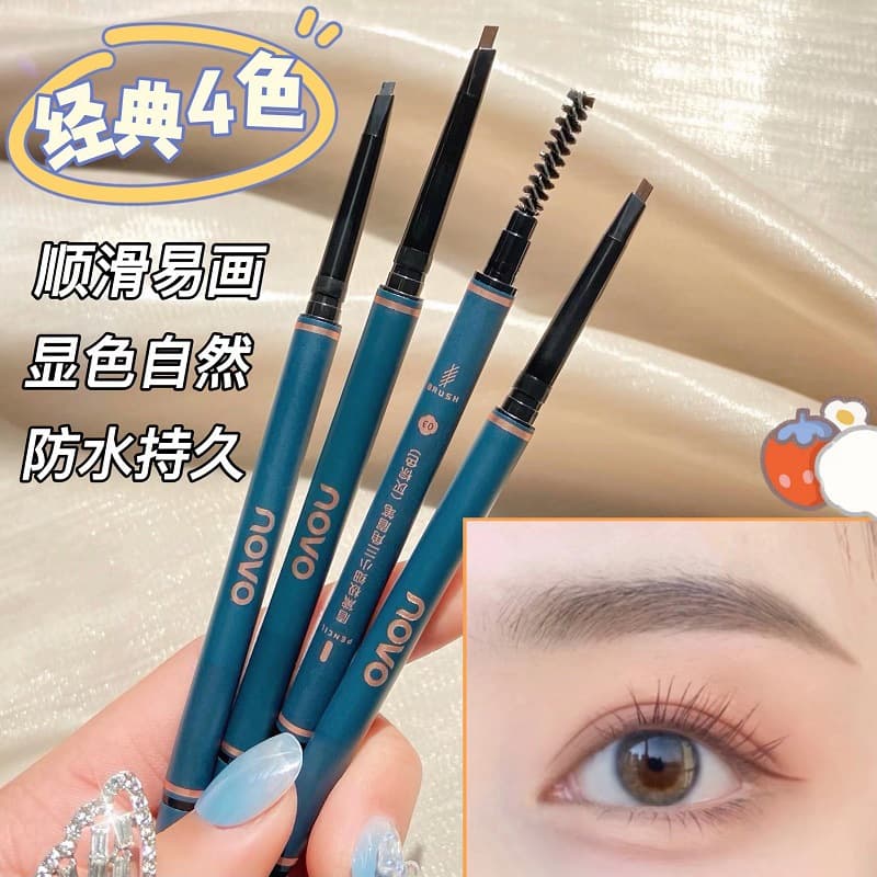 Novo Makeup Ultra Fine Triangle Eyebrow Pencil Natural Thin Waterproof Beginner Friendly Double Ended Eyebrow Pencil Black