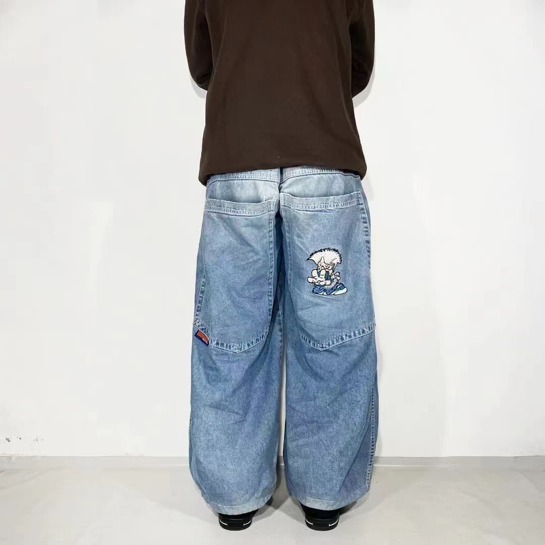 2024 cross-border direct sales new American style high street hip-hop trendy brand jeans men's straight loose wide leg jeans