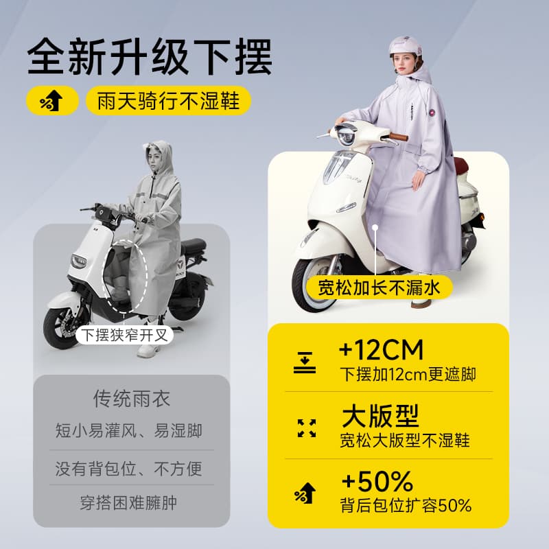 Electric Vehicle Raincoat Full-Body One-Piece Thickened Extended Motorcycle Battery Scooter Rain Poncho All-Weather Heavy Rain Riding Raincoat